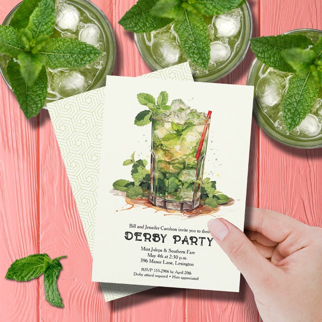 Invitation Fête de la course de chevaux avec Mint Julep (Mint Julep Derby Party Invitations)