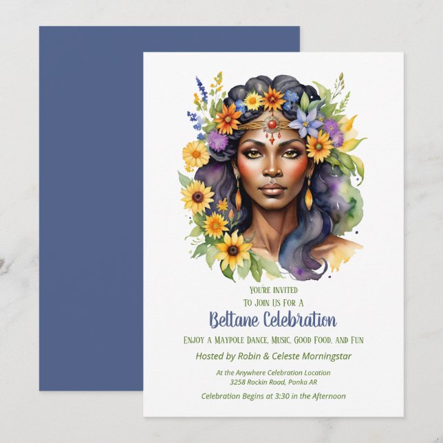 Invitation Fête de la Déesse d'Été de Beltane Florale Sabbat (Devant / Derrière)