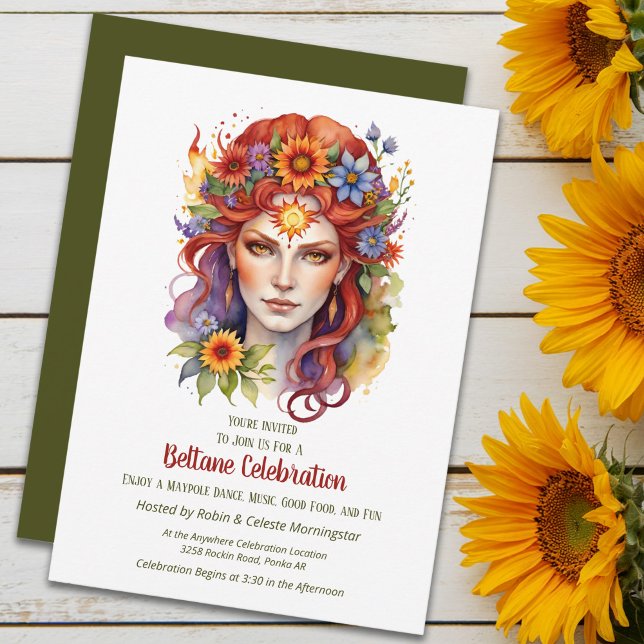 Invitation Fête de la Déesse d'Été Florale de Beltane Sabbat (Beltane Summer Goddess Floral Sabbat Party Invitation by Pagan Holidays)
