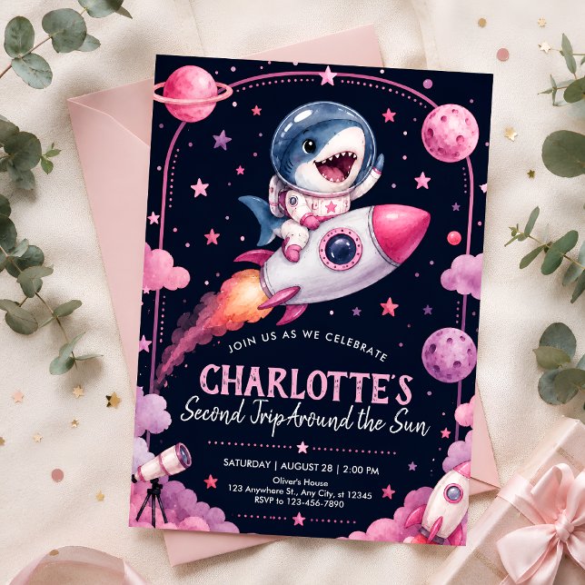 Invitation Fête de la deuxième fusée spatiale pour fille (Créateur téléchargé)