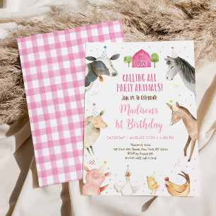 Invitation Fête de la ferme rose Anniversaire animal