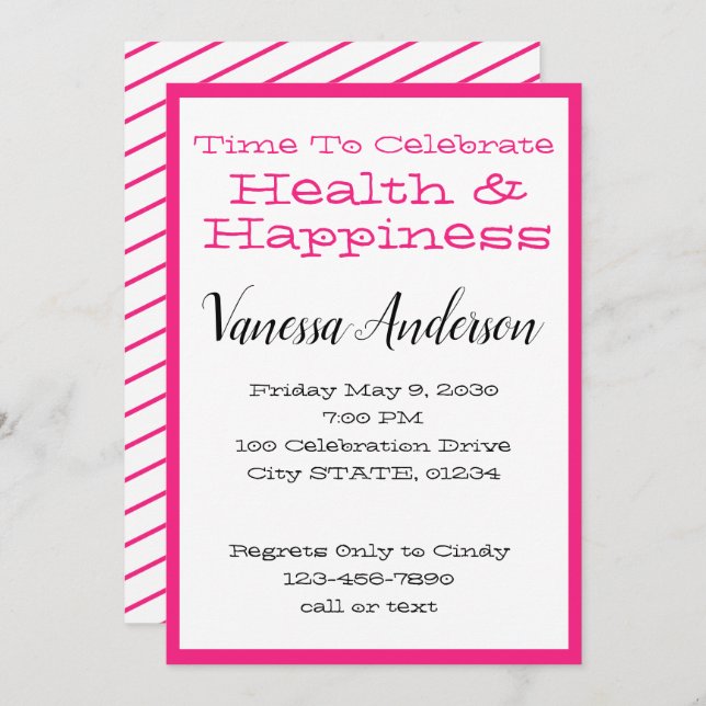 Invitation Fête de la fête de Hot Pink Stripes (Devant / Derrière)