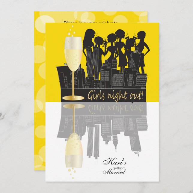 Invitation Fête de la fête de la nuit des filles | Jaune (Devant / Derrière)
