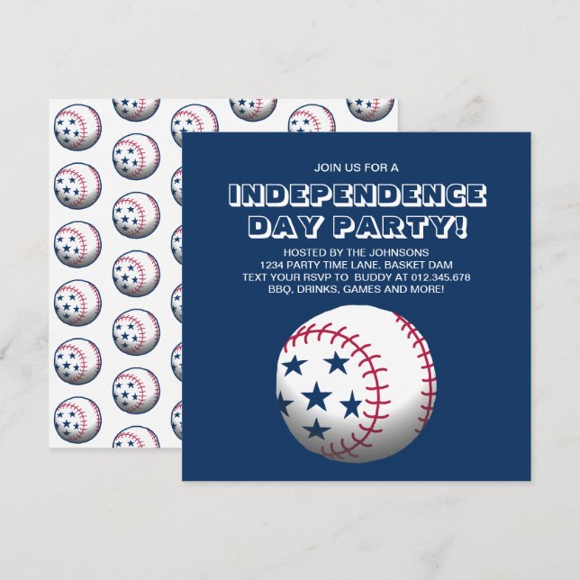 Invitation Fête de la fête de l'Indépendance Baseball (Devant / Derrière)
