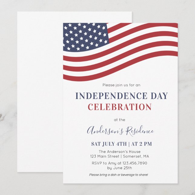 Invitation Fête de la fête de l'indépendance du drapeau améri (Devant / Derrière)
