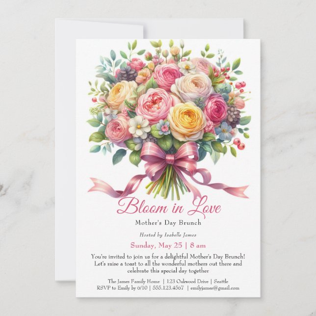 Invitation Fête de la Fête des Mères - Fleurir d'amour (Devant)