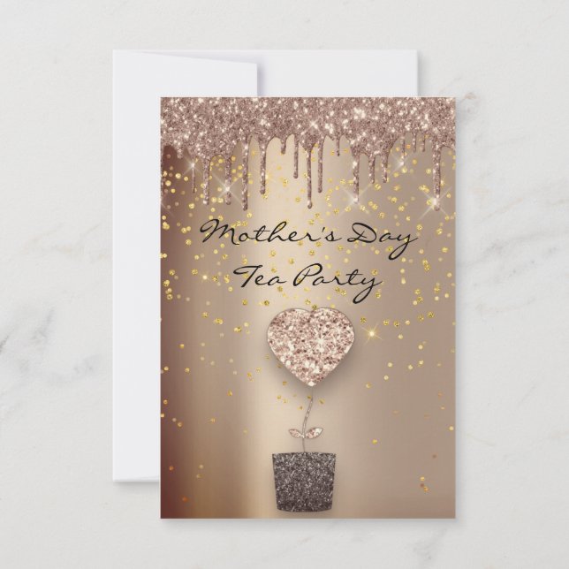 Invitation Fête de la fête des mères Rose à paillettes de cœu (Dos)