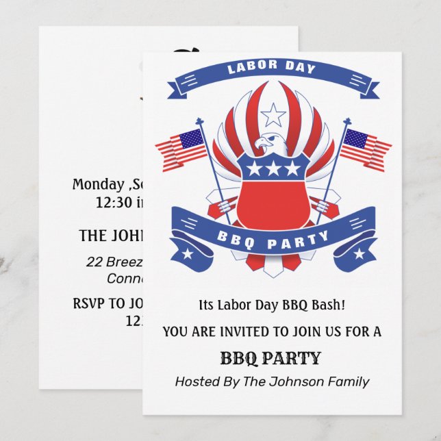 Invitation Fête de la fête du Travail American Eagle BBQ (Devant / Derrière)