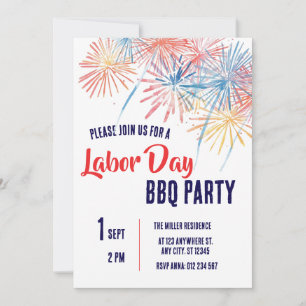 Invitation Fête de la fête du Travail BBQ Rouge Blanc Bleu Pa
