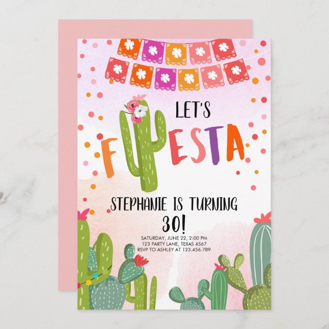 Invitation Fête de la Fiesta : Anniversaire adulte mexicain d (Devant / Derrière)