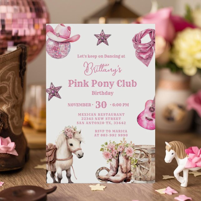 Invitation Fête de la fille de la fête Pink Pony (Créateur téléchargé)