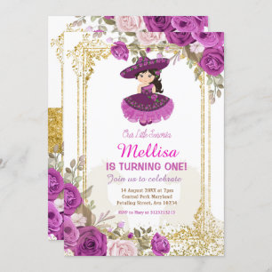 Invitation Fête de la Fille Florale mexicaine Rose violet