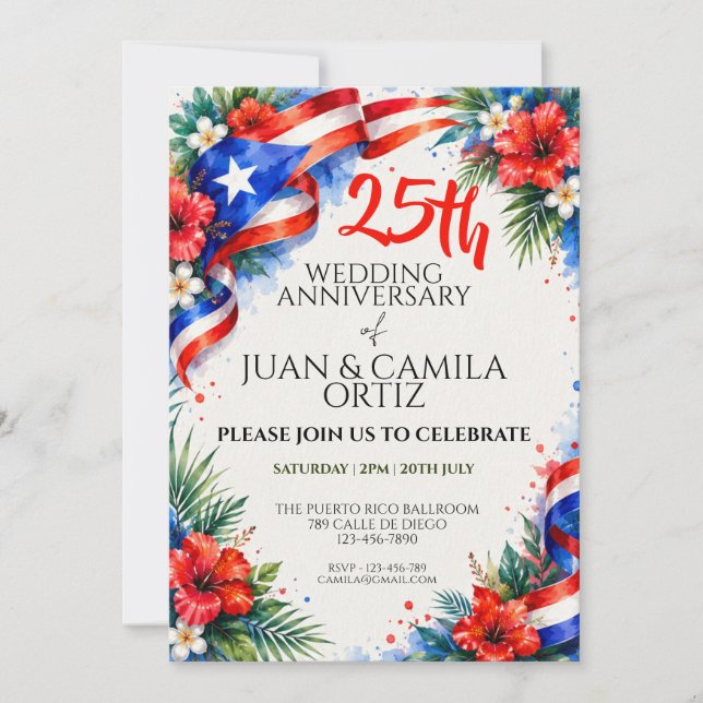 Invitation Fête de la Fleur du Drapeau de Porto Rico (Devant)