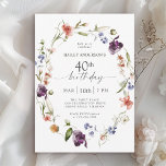 Invitation Fête de la florale féminine fleur sauvage 40e anni<br><div class="desc">Célébrez un 40ème anniversaire dans un style féminin avec cette invitation à la fête d'anniversaire fleur sauvage fleurie moderne. Une belle aquarelle peinte de couronne de fleurs sauvages mélangés dans les tons rose, violet, pêche, bleu et blanc avec une végétation éparpillée font de cette invitation pop avec style. Personnalisez le...</div>
