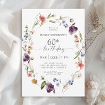 Invitation Fête de la florale féminine fleur sauvage 60e anni<br><div class="desc">Célébrez un 60ème anniversaire dans un style féminin avec cette invitation à la fête d'anniversaire fleur sauvage fleurie moderne. Une belle aquarelle peinte de couronne de fleurs sauvages mélangés dans les tons rose, violet, pêche, bleu et blanc avec une végétation éparpillée font de cette invitation pop avec style. Personnalisez le...</div>