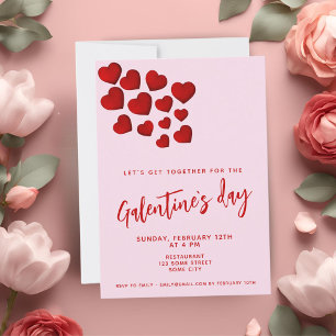 Invitation Fête de la Galentine à coeurs rouges