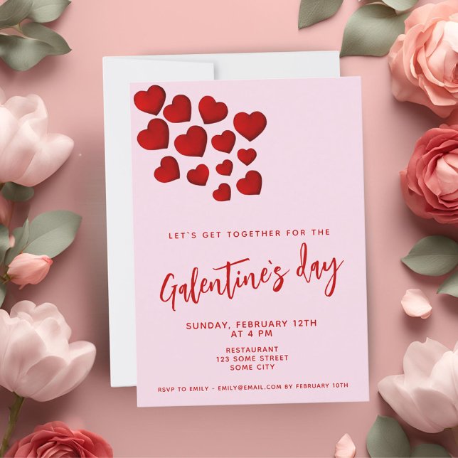 Invitation Fête de la Galentine à coeurs rouges (Créateur téléchargé)