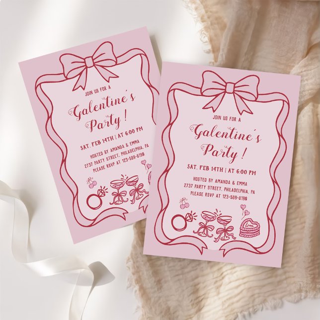 Invitation Fête de la Galentine à l'arc rose rouge (Créateur téléchargé)