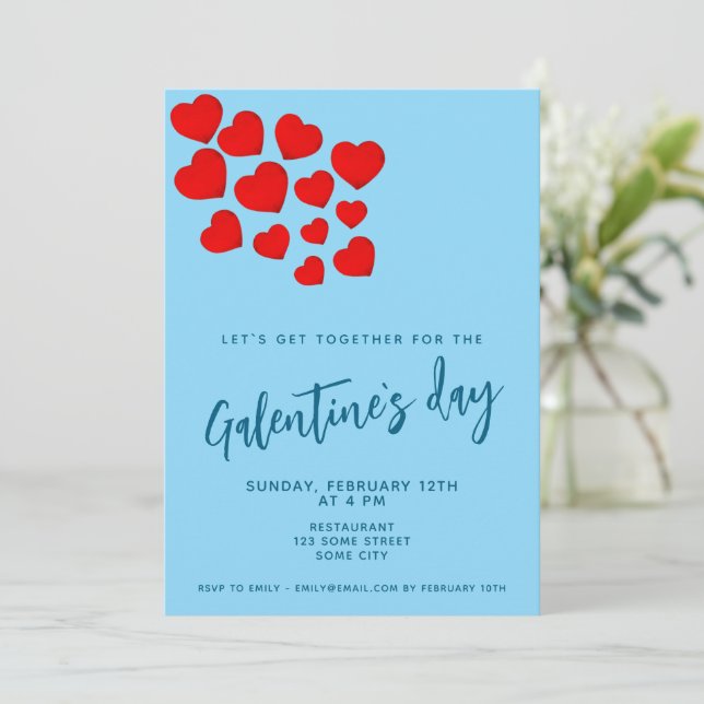 Invitation Fête de la Galentine Cœurs Rouges Amis (Debout devant)