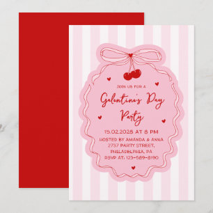 Invitation Fête de la Galentine de fille coquette rose rouge