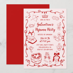 Invitation Fête de la Galentine en pyjama dessinée à la main