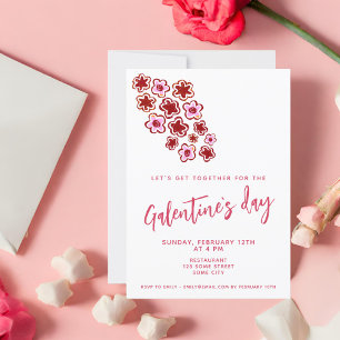 Invitation Fête de la Galentine Fleurs Roses Rouges Amies