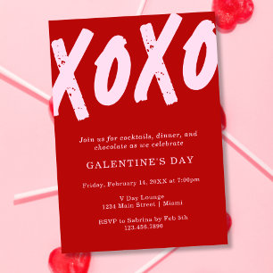 Invitation Fête de la Galentine peinte en rouge et rose XOXO