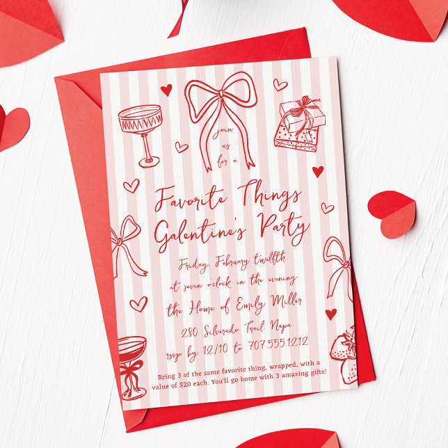 Invitation Fête de la Galentine’s Day Choses Préférées Rose & (Créateur téléchargé)