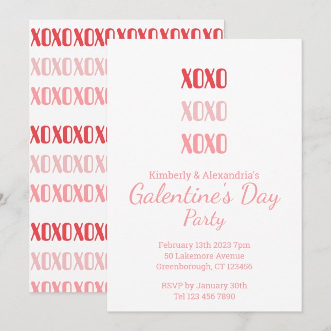 Invitation Fête de la Galentine typographie rose et rouge (Devant / Derrière)