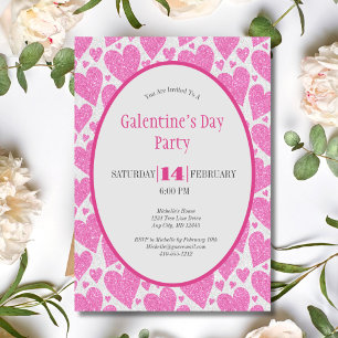 Invitation Fête de la Galentine's Day aux coeurs roses