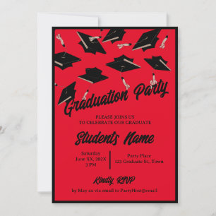 Invitation Fête de la graduation Casquettes noirs dans l'air 
