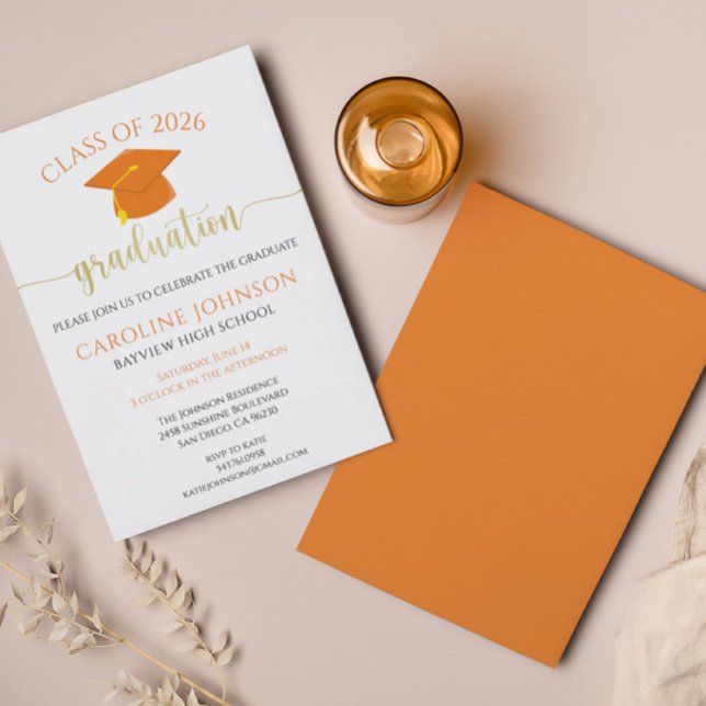 Invitation Fête de la Graduation Couleurs de l'école orange (Créateur téléchargé)