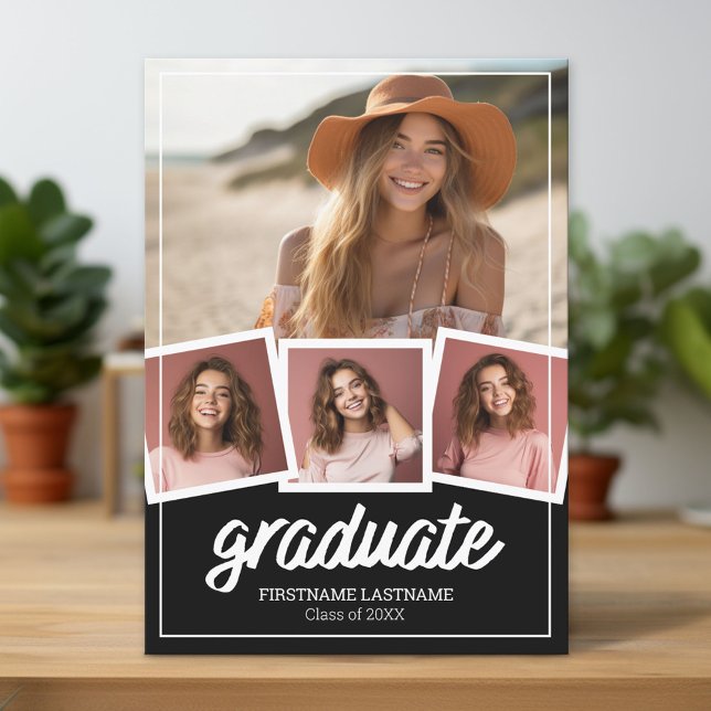 Invitation Fête de la graduation noire 4 Photos (Custom Graduation Announcement and Invitation)