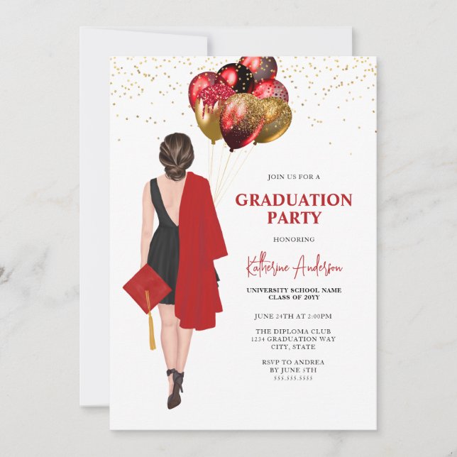 Invitation Fête de la Graduation Rouge (Devant)