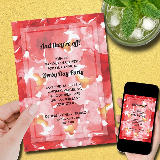 Invitation Fête de la journée du Derby de collage de roses (Red roses collage Derby day party invitations, PRINTED and/or INSTANT DOWNLOAD)
