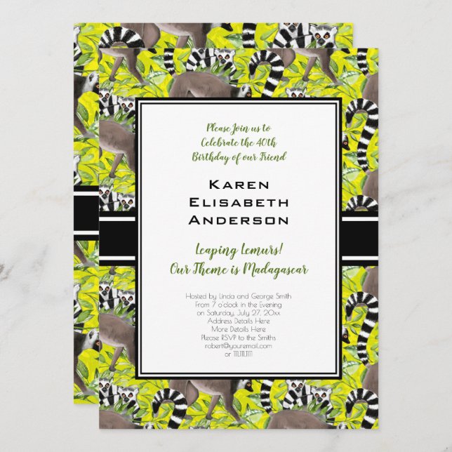 Invitation Fête de la jungle des lémuriens de Madagascar (Devant / Derrière)