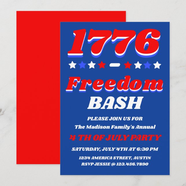 Invitation Fête de la liberté 1776 | Célébration du 14 juille (Devant / Derrière)