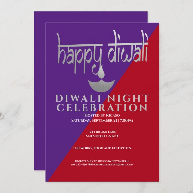 Invitation Fête De La Lumière De Diwali (Devant / Derrière)