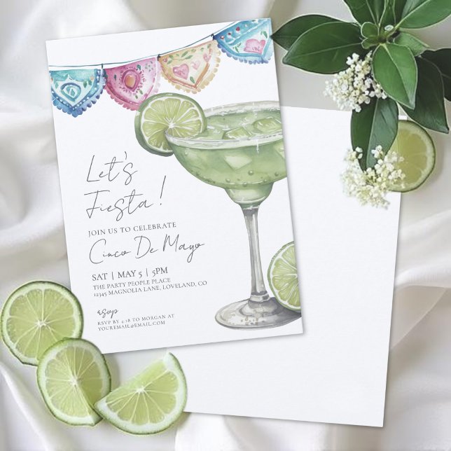 Invitation Fête de la Margarita aquarelle Cinco De Mayo (Watercolor Margarita Cinco De Mayo Party Invitation)