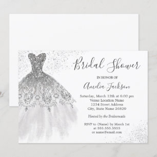 Invitation Fête de la mariée blanche argentée élégante de