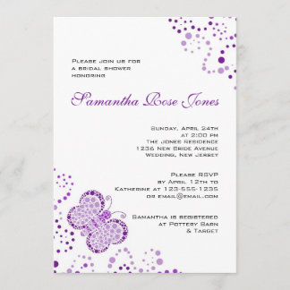 Invitation Fête de la mariée blanche pourpre de Pointillism