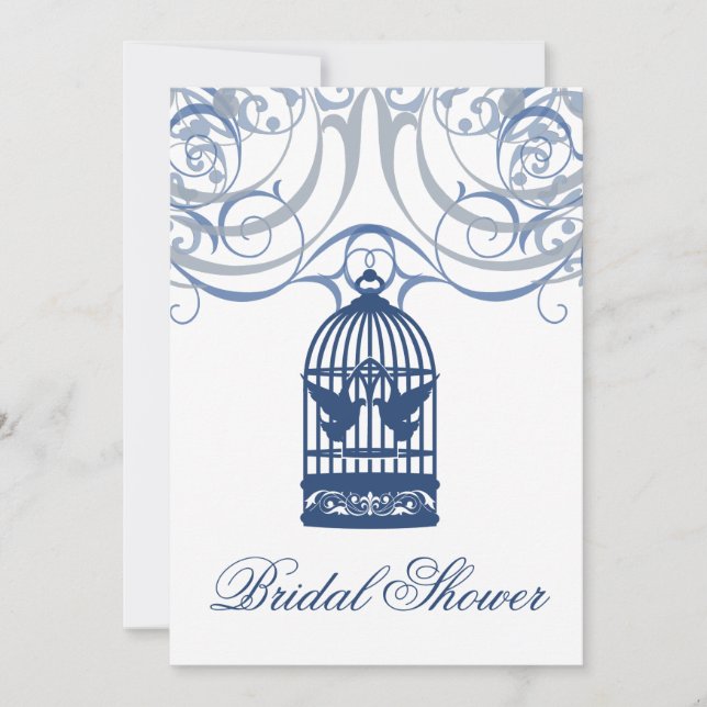 Invitation Fête de la mariée bleue de charme de cage à (Devant)
