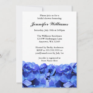 Invitation Fête de la mariée bleue d'hortensias
