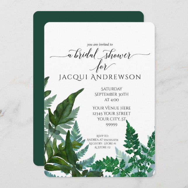Invitation Fête de la mariée botanique de forêt de feuillage (Devant / Derrière)