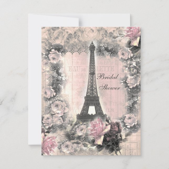 Invitation Fête de la mariée chic minable de Tour Eiffel et (Devant)