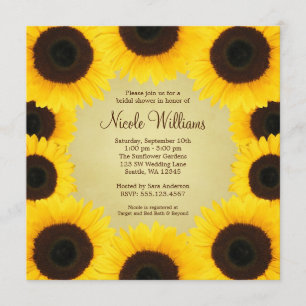 Invitation Fête de la mariée de frontière de tournesol