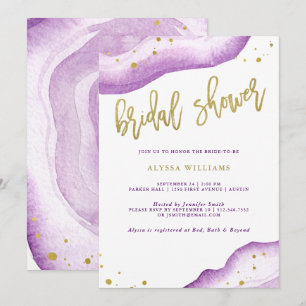 Invitation Fête de la mariée de Geode de lavande et d'or