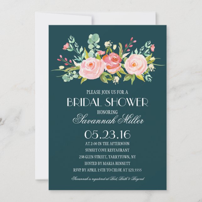 Invitation Fête de la mariée de la marine | de roseraie (Devant)