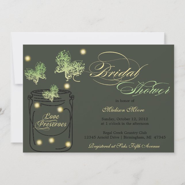 Invitation Fête de la mariée de lucioles et de pot de maçon - (Devant)