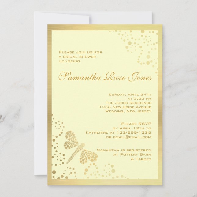 Invitation Fête de la mariée de Pointillism de libellule (Devant)